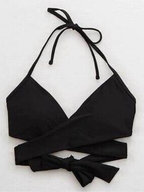 NWT Aerie Black Wrap Front Halter Bikini Top Size M